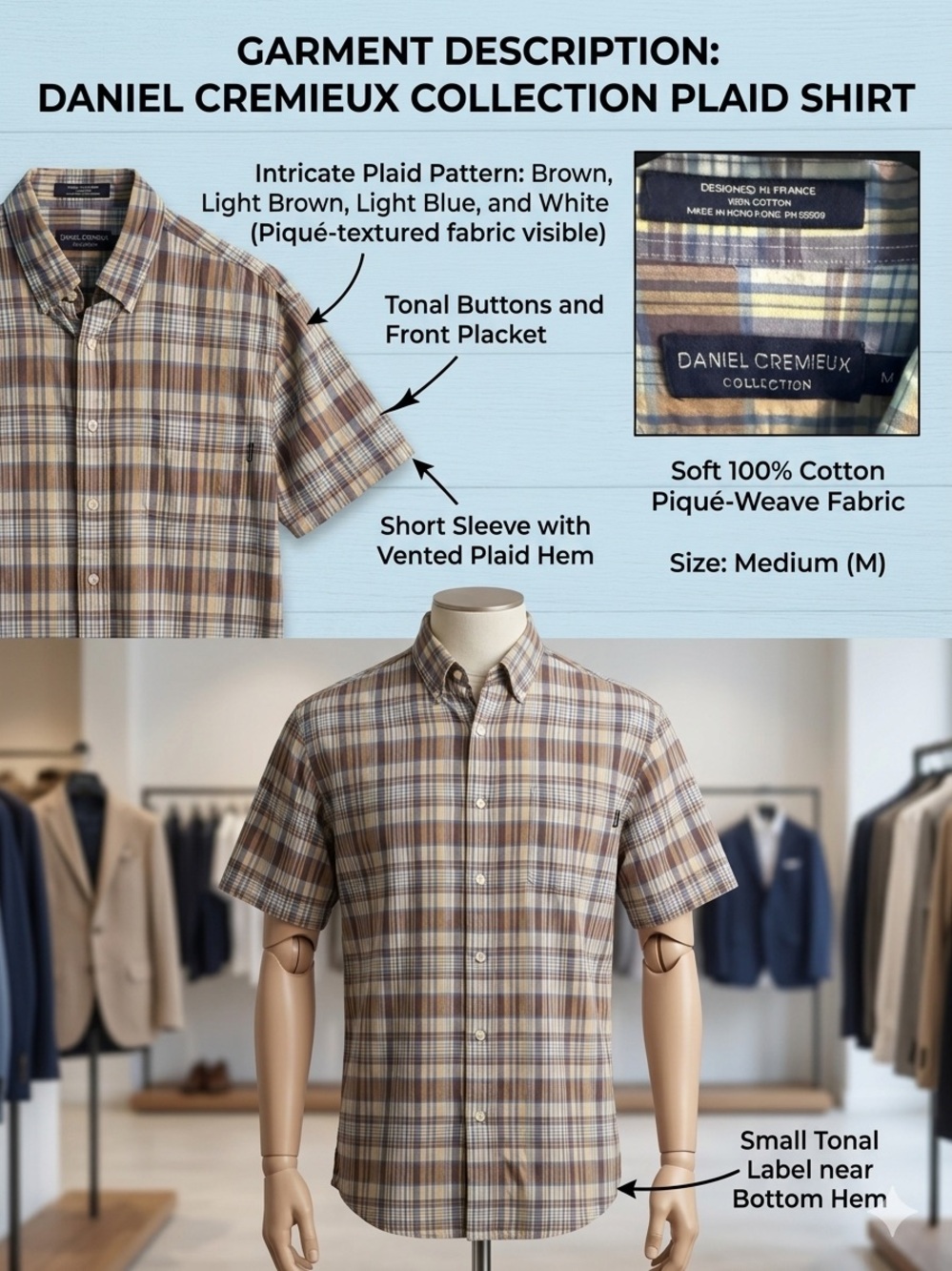 Daniel Cremieux Brown and Blue Plaid Short-Sleeve Button-Down Shirt